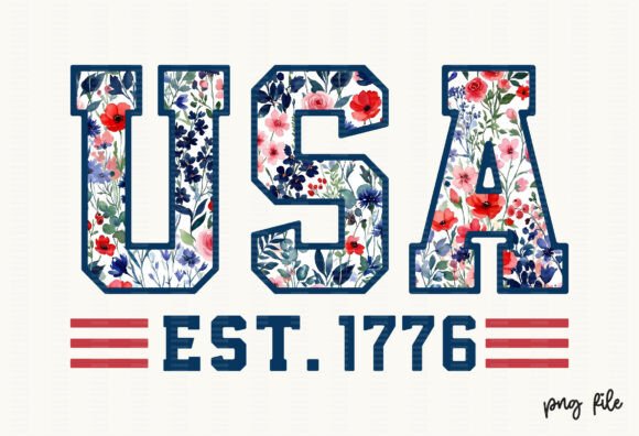 Floral USA Est 1776 Patriotic PNG: A Timeless Design Asset